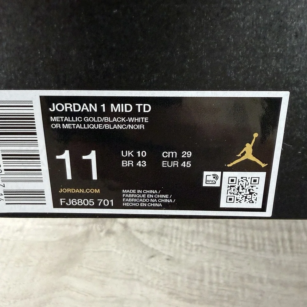 Jordan 1 Mid TD Football Cleats Black Gold Saints Fj6805-701 Men's Size 11